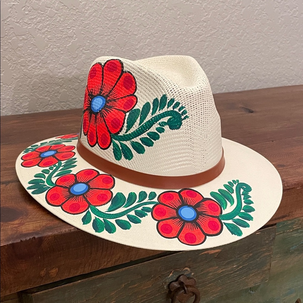 Floral Painted Straw Hat